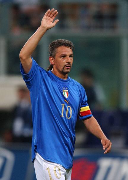 Baggio in nazionale durante Italia -Spagna, 28 aprile 2004 (Omega)